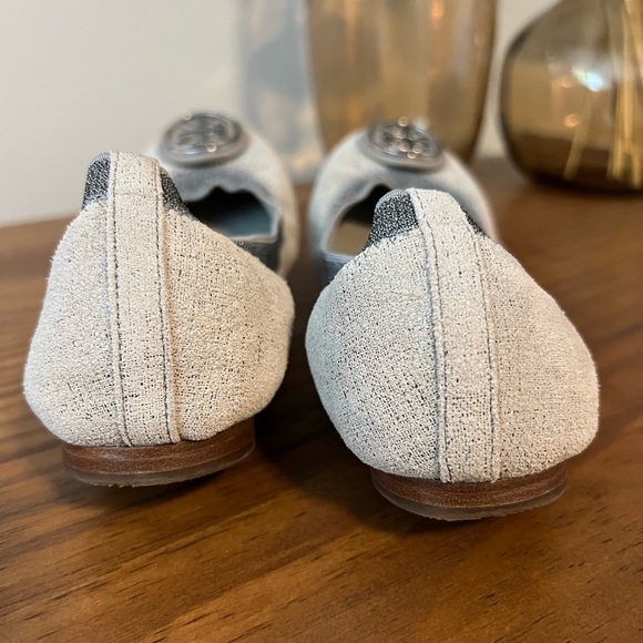 Tory Burch Caroline 2 Metallic Gray Suede Flats - Picture 7 of 11